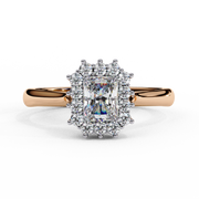 Radiant Cut Moissanite Engagement Ring with Starburst Halo